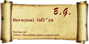 Bereznai Géza névjegykártya